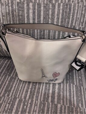 Karl Lagerfeld White Pebbled Shoulder Bag with Paris Charm